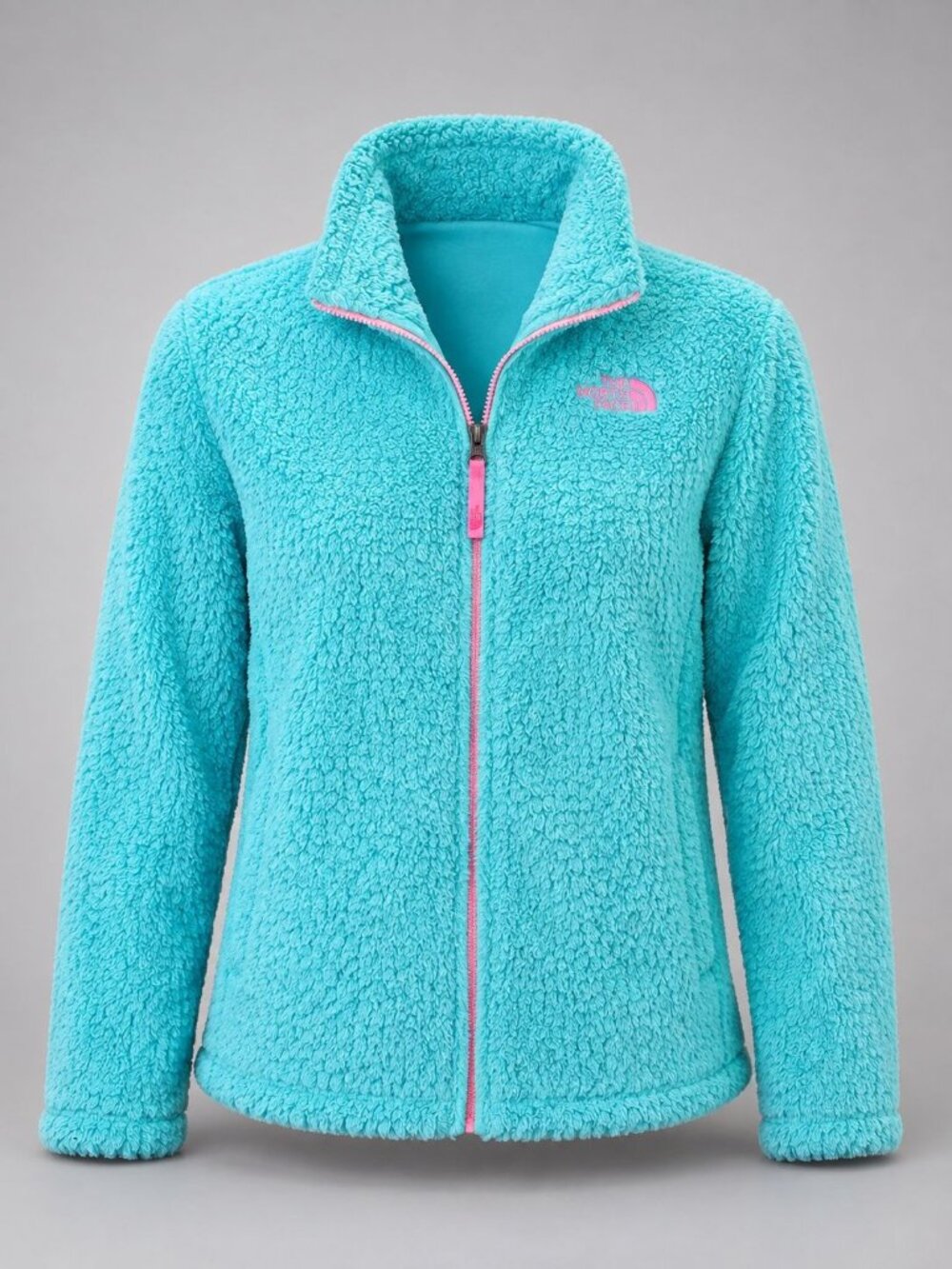 The North Face Laurel Girls XL Jacket Aqua Blue Full Zip Fuzzy Soft Warm Fleece